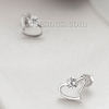 Picture of Brass Ear Post Stud Earrings Silver Tone Clear Cubic Zirconia Heart 9mm( 3/8") x 8mm( 3/8"), Post/ Wire Size: (21 gauge), 1 Pair                                                                                                                              