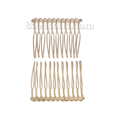 Picture of Iron Based Alloy Hair Clips Findings Rectangle Gold Plated 45mm x 35mm, 20 PCs