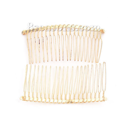 Picture of Iron Based Alloy Hair Clips Findings Rectangle Gold Plated 78mm x 35mm, 10 PCs