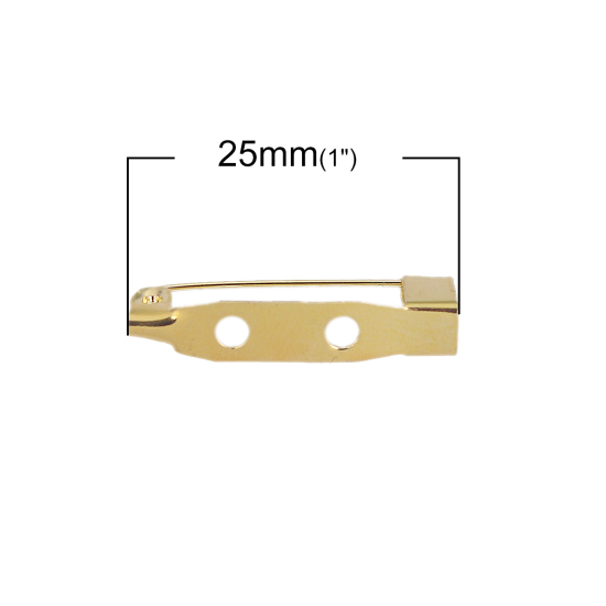 Picture of Iron Based Alloy Pin Brooches Back Bar Findings Rectangle Gold Plated 25mm(1") x 5mm( 2/8"), 200 PCs