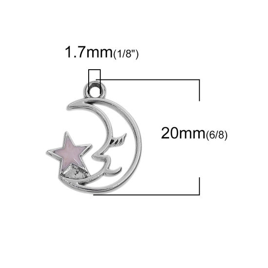 Picture of Zinc Based Alloy Galaxy Charms Pentagram Star Gold Plated Pink Enamel Glitter 17mm( 5/8") x 15mm( 5/8"), 10 PCs