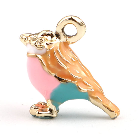 Picture of Zinc Based Alloy Enamel Flower Garden Style Charms Bird Animal Gold Plated Multicolor 17mm( 5/8") x 14mm( 4/8"), 3 PCs