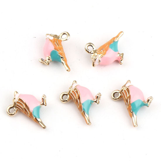 Picture of Zinc Based Alloy Enamel Flower Garden Style Charms Bird Animal Gold Plated Multicolor 17mm( 5/8") x 14mm( 4/8"), 3 PCs