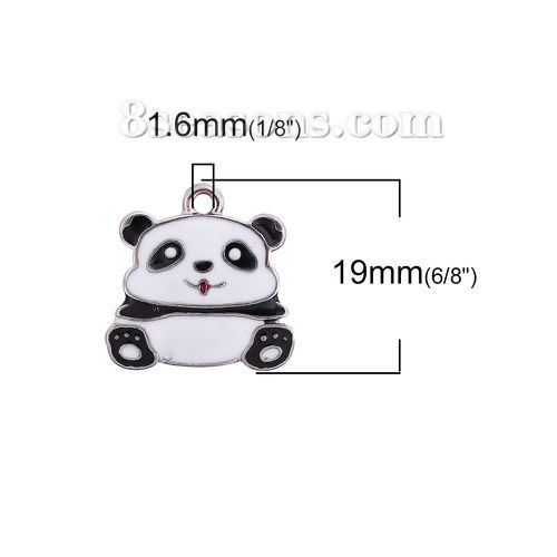 Picture of Zinc Based Alloy Charms Panda Animal Silver Tone Black & White Enamel 19mm( 6/8") x 19mm( 6/8"), 5 PCs