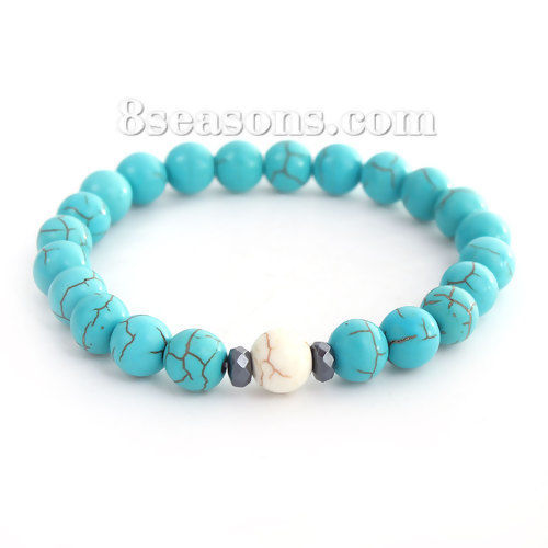 Picture of Stone Distance Bracelets White Green Blue Round 20cm(7 7/8") long, 1 Piece