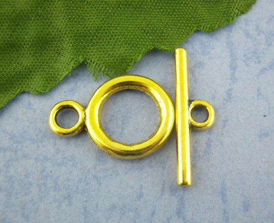Picture of Zinc Based Alloy Toggle Clasps Round Gold Plated 23mm x 6mm 19mm x 14mm, 30 Sets