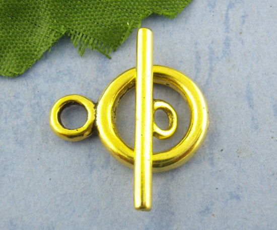 Picture of Zinc Based Alloy Toggle Clasps Round Gold Plated 23mm x 6mm 19mm x 14mm, 30 Sets