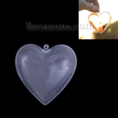 Picture of Plastic Christmas Fillable Ball Home Decoration Heart Transparent Clear 80mm(3 1/8") x 78mm(3 1/8"), 2 PCs