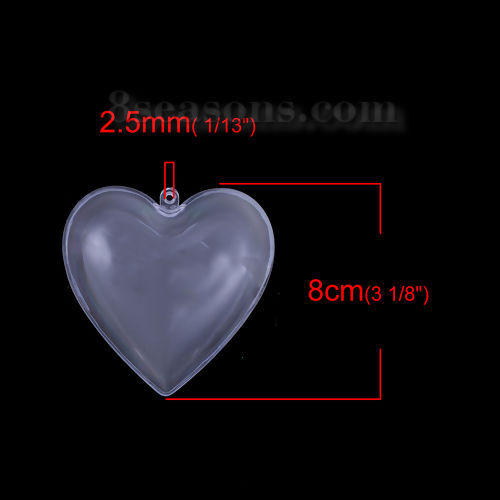 Bild von ABS Plastik Weihnachten Befüllbare Kugel Hausdekoration Wohnaccessoires Herz Transparent 80mm x 78mm, 2 Stück