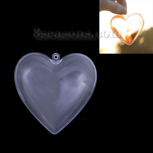 Bild von ABS Plastik Weihnachten Befüllbare Kugel Hausdekoration Wohnaccessoires Herz Transparent 65mm x 62mm, 2 Stück