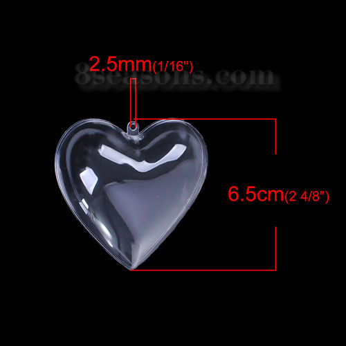 Изображение ABS Пластик Рождественский Заполняемый Мяч Домашнее Украшение Сердце Прозрачный 65мм x 62мм, 2 ШТ 