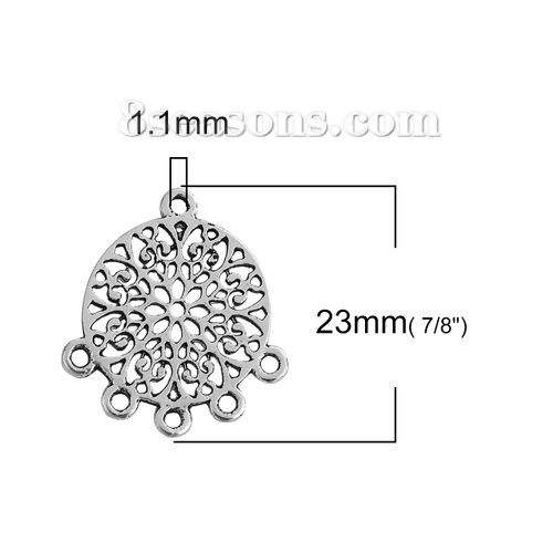 Immagine di Lega di Zinco Lampadario Connettore Accessori Tondo Argento Antico Fiore Disegno 23mm x 21mm, 30 Pz