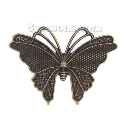 Picture of Iron Based Alloy Embellishments Butterfly Animal Antique Bronze 59mm(2 3/8") x 42mm(1 5/8"), 50 PCs