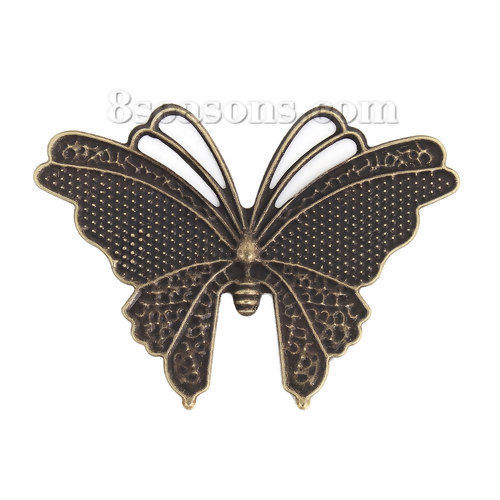 Bild von Eisenlegierung Embellishments Cabochons Schmetterling Bronzefarbe 59mm x 42mm, 50 Stück