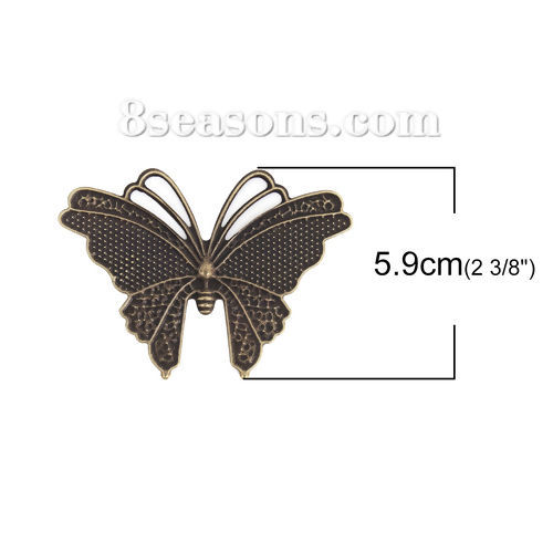 Bild von Eisenlegierung Embellishments Cabochons Schmetterling Bronzefarbe 59mm x 42mm, 50 Stück