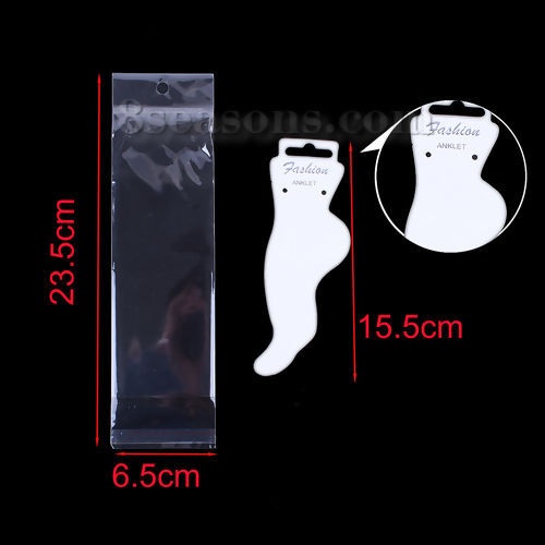 Immagine di Carta Cartoncini Cavigliere Espositori per Gioielli Bianco 15.5cm x 4.8cm, 50 Pz