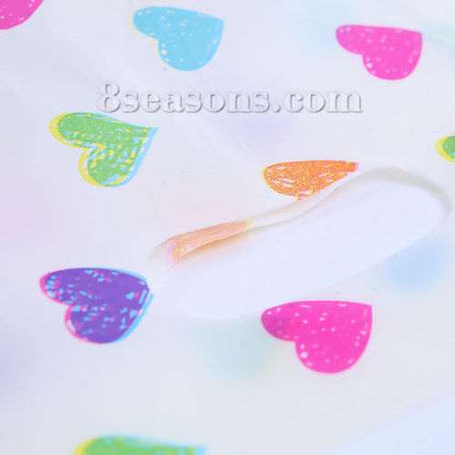 Picture of Plastic Party Gift Bags Rectangle Heart Pattern Beige 20cm(7 7/8") x 15cm(5 7/8"), 50 PCs