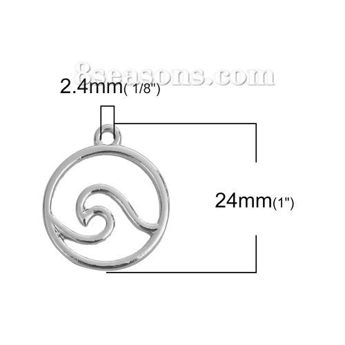 Image de Breloque en Alliage de Zinc Rond Vague Argent Vieilli 24mm x 21mm, 10 Pcs