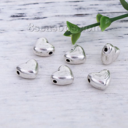 Picture of Zinc Based Alloy Beads Heart Antique Silver Color About 10mm x 9mm, Hole: Approx 1.1mm, 50 PCs