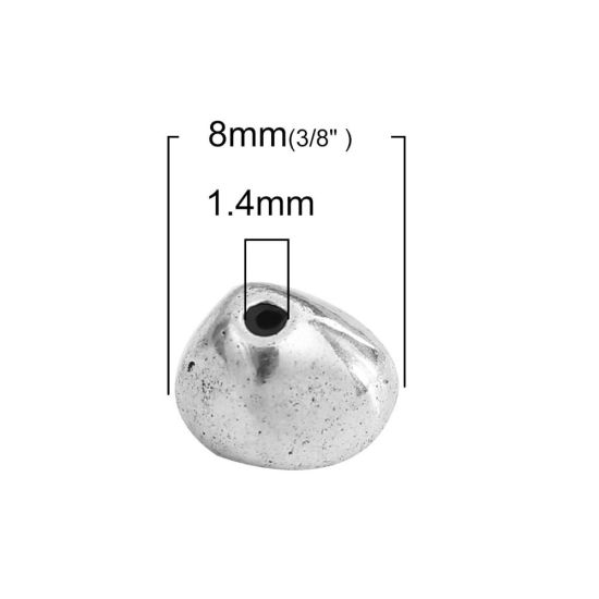 亜鉛合金 ビーズ ハート 銀古美 約 10mm x 9mm、 穴: 約 1.1mm、 50 個 の画像