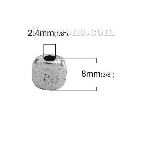 Bild von Zinklegierung Zwischenperlen Spacer Perlen Quadrat Antiksilber ca. 8mm x 8mm, Loch:ca. 2.4mm, 50 Stück