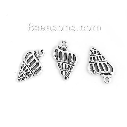 Imagen de Zamak Joyería del océano Colgantes Charms Caracola Plata Antigua 19mm x 13mm, 50 Unidades