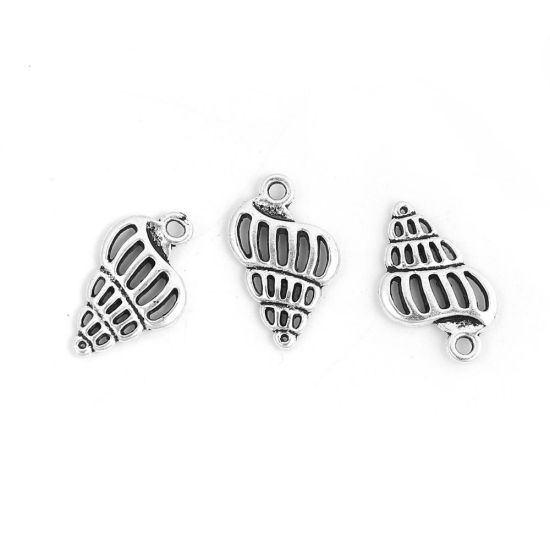 Imagen de Zamak Joyería del océano Colgantes Charms Caracola Plata Antigua 19mm x 13mm, 50 Unidades