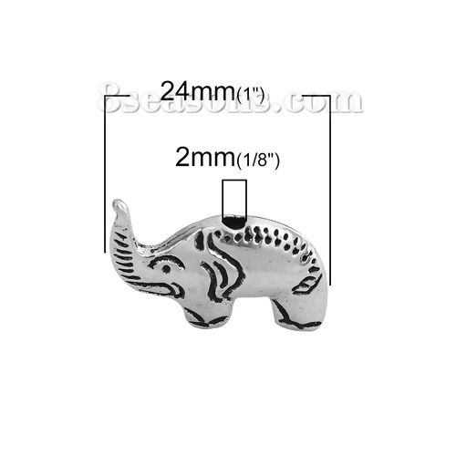 Picture of Zinc Based Alloy Spacer Beads Elephant Animal Antique Silver Color 24mm x 16mm, Hole: Approx 2mm, 20 PCs