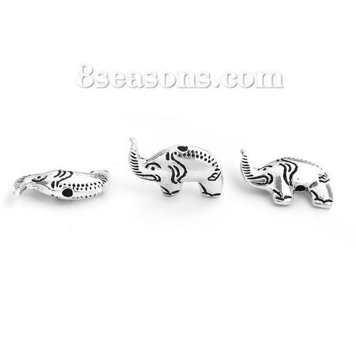 Picture of Zinc Based Alloy Spacer Beads Elephant Animal Antique Silver Color 24mm x 16mm, Hole: Approx 2mm, 20 PCs