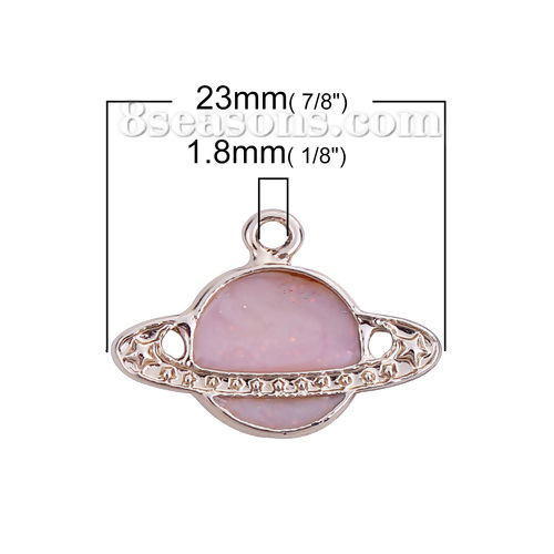 Picture of Zinc Based Alloy Galaxy Charms Spaceship Gold Plated Pink Enamel Glitter 23mm( 7/8") x 16mm( 5/8"), 10 PCs