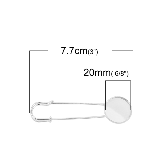 Image de Broche Epingle Supports à Cabochons en Alliage de Fer Forme Rond Argenté Cabochon Rapportable Taille à Incruster: 20mm, 77mm x 22mm, 10 Pcs