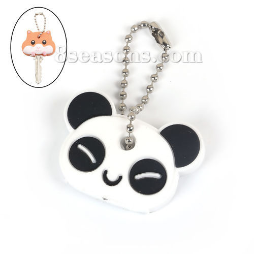 Picture of Silicone Key Caps Covers Keychain Panda Animal Black & White 39mm x 27mm, 5 PCs