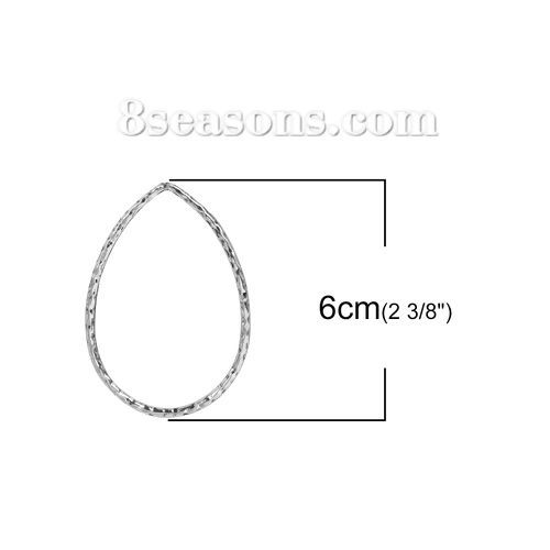 Immagine di Lega di Zinco Martellato Ciondoli Goccia Argento Antico 60mm x 41mm , 10 Pz