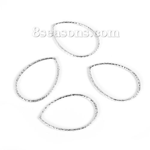 Immagine di Lega di Zinco Martellato Ciondoli Goccia Argento Antico 60mm x 41mm , 10 Pz