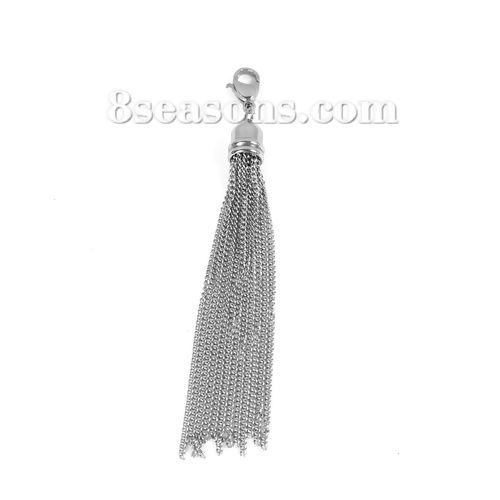 Picture of 304 Stainless Steel Pendants Tassel Silver Tone 90mm(3 4/8") x 8mm( 3/8"), 1 Piece