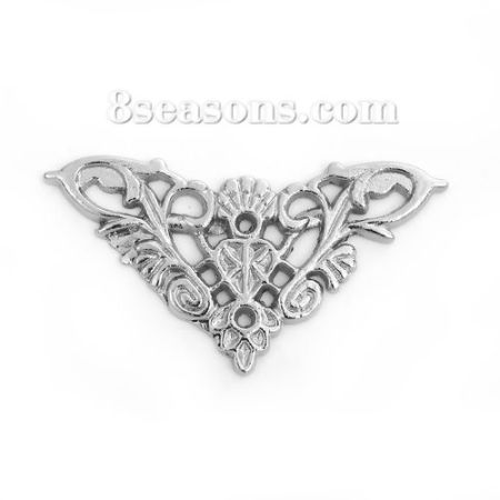 Zinc Based Alloy Filigree Stamping Embellishments Triangle Silver Tone 49mm(1 7/8") x 27mm(1 1/8"), 20 PCs