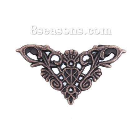 Zinc Based Alloy Filigree Stamping Embellishments Triangle Antique Copper 49mm(1 7/8") x 27mm(1 1/8"), 20 PCs