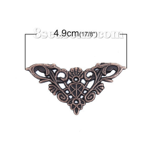 Picture of Zinc Based Alloy Filigree Stamping Embellishments Triangle Antique Copper 49mm(1 7/8") x 27mm(1 1/8"), 20 PCs