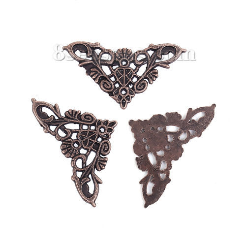 Picture of Zinc Based Alloy Filigree Stamping Embellishments Triangle Antique Copper 49mm(1 7/8") x 27mm(1 1/8"), 20 PCs