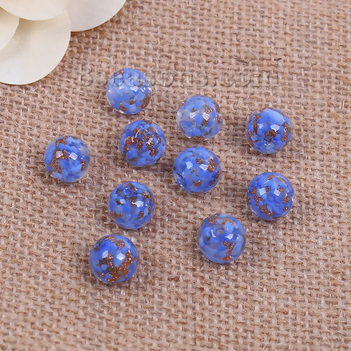 Picture of Lampwork Glass Japanese Style Beads Ball Blue Glitter About 12mm Dia, Hole: Approx 1.7mm, 3 PCs