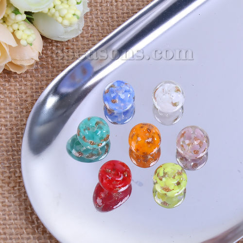 Picture of Lampwork Glass Japanese Style Beads Ball Blue Glitter About 12mm Dia, Hole: Approx 1.7mm, 3 PCs