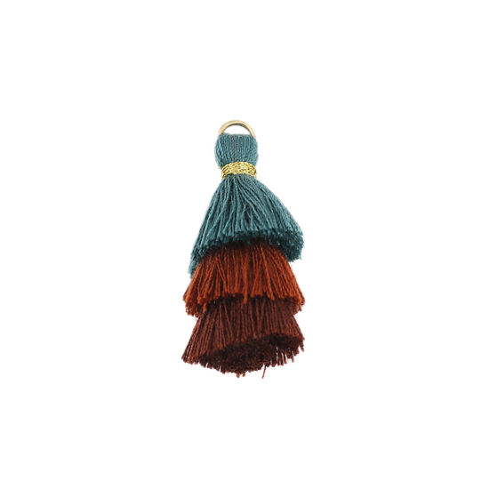 Picture of Cotton Multilayer Tassel Brown & Blue About 33mm(1 2/8") x 20mm( 6/8"), 5 PCs