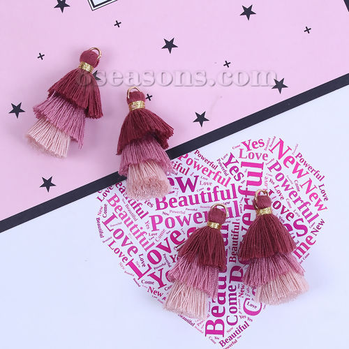 Immagine di Cotone Multilayer Nappine Colore di Vino Rosso Circa 33mm x 20mm, 5 Pz