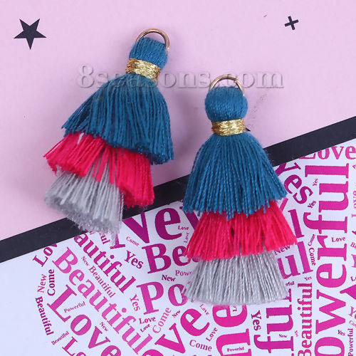 Immagine di Cotone Multilayer Nappine Blu Rosso Prugna Circa 33mm x 20mm, 5 Pz