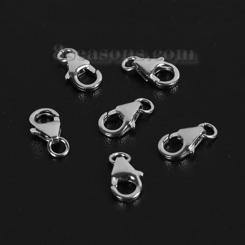 Picture of Sterling Silver Lobster Clasp Findings Silver W/ Opened Jump Ring 14mm( 4/8") x 7mm( 2/8"), 2 Grams (Approx 3 PCs)