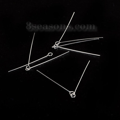 Picture of Sterling Silver Eye Pins Silver 4cm(1 5/8") long, 0.5mm (24 gauge), 2 Grams (Approx 21 PCs)