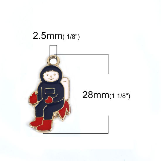 Picture of Zinc Based Alloy Galaxy Charms Rocket Gold Plated Multicolor Enamel 28mm(1 1/8") x 13mm( 4/8"), 5 PCs