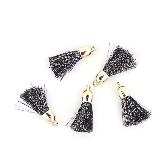 Picture of Polyester Tassel Pendants Light Golden Silver-gray About 30mm(1 1/8") x 8mm( 3/8"), 10 PCs