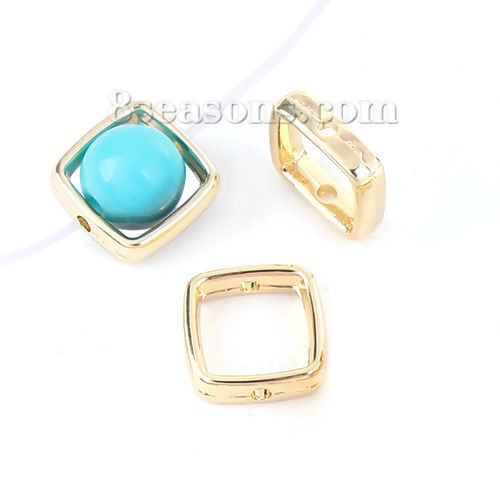 Picture of Zinc Based Alloy Beads Frames Square Gold Plated (Fits 8mm Beads) 13mm x 13mm, 10 PCs