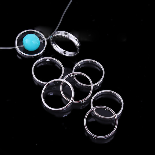 Picture of Zinc Based Alloy Beads Frames Circle Ring Silver Tone (Fits 14mm Beads) 18mm Dia, 10 PCs